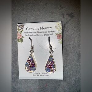 BNWT Seed & Sage Sterling Silver Genuine Pressed Flowers Teardrop Earrings $120
